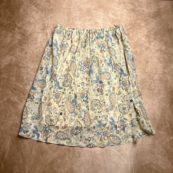 Vintage 90s Layered Mesh Paisley Midi Skirt Cream Multicolor Elastic Waist Boho - Picture 2 of 5